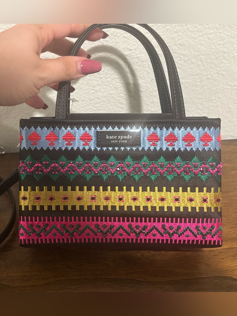 kate spade Mini Black Multi-Color Embroidered Crossbody - Picture 6 of 12